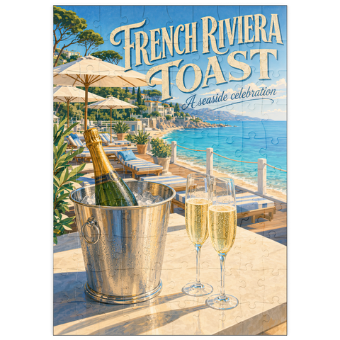Darstellung des Puzzle Motivs Toast à la Côte d’Azur – Ein Fest am Meer puzzleplate French Riviera Toast - A seaside celebration 100 Puzzle