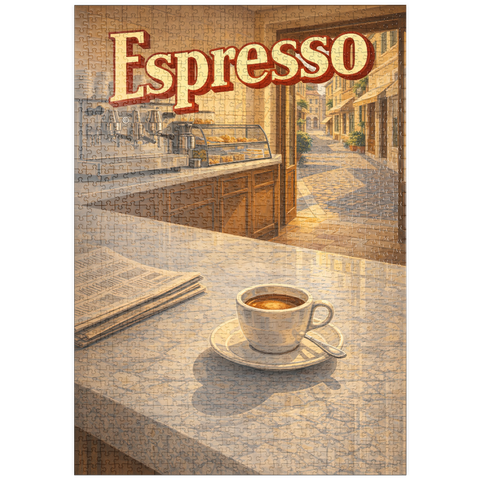 Darstellung des Puzzle Motivs Italienischer Espresso – Café-Szene puzzleplate Italian Espresso - Cafe Scene 1000 Puzzle