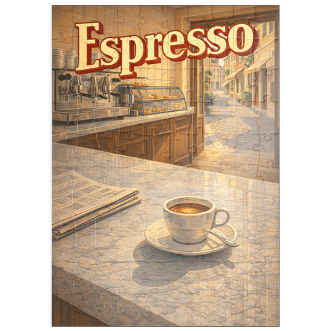 Darstellung des Puzzle Motivs Italienischer Espresso – Café-Szene puzzleplate Italian Espresso - Cafe Scene 100 Puzzle