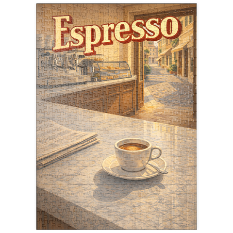 Darstellung des Puzzle Motivs Italienischer Espresso – Café-Szene puzzleplate Italian Espresso - Cafe Scene 500 Puzzle