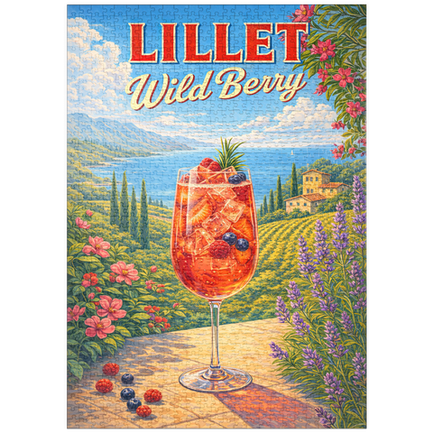 Darstellung des Puzzle Motivs Lillet Wild Berry – Cocktail Sunset an der französischen Riviera puzzleplate Lillet Wild Berry - French Riviera Coastal Cocktail Sunset 1000 Puzzle