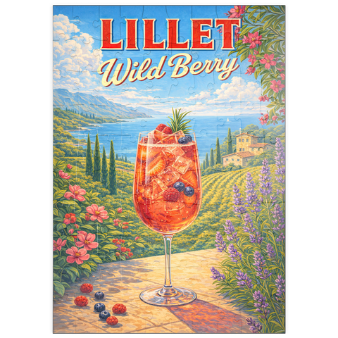 Darstellung des Puzzle Motivs Lillet Wild Berry – Cocktail Sunset an der französischen Riviera puzzleplate Lillet Wild Berry - French Riviera Coastal Cocktail Sunset 100 Puzzle