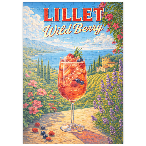 Darstellung des Puzzle Motivs Lillet Wild Berry – Cocktail Sunset an der französischen Riviera puzzleplate Lillet Wild Berry - French Riviera Coastal Cocktail Sunset 200 Puzzle