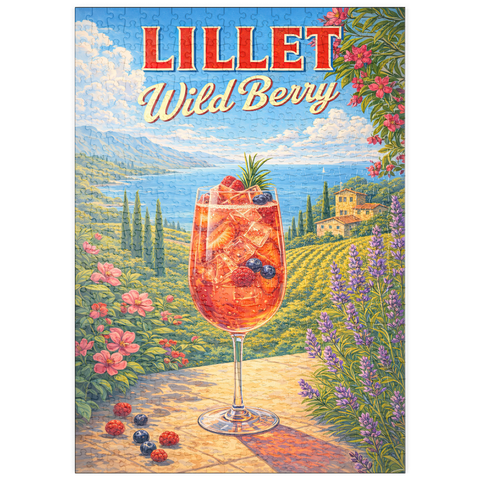 Darstellung des Puzzle Motivs Lillet Wild Berry – Cocktail Sunset an der französischen Riviera puzzleplate Lillet Wild Berry - French Riviera Coastal Cocktail Sunset 500 Puzzle