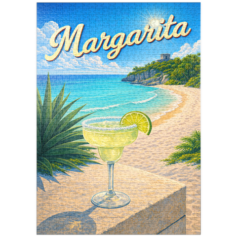 Darstellung des Puzzle Motivs Margarita – Strandcocktail bei Sonnenuntergang puzzleplate Margarita - Beach Cocktail at Sunset 1000 Puzzle