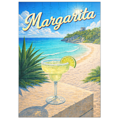 Darstellung des Puzzle Motivs Margarita – Strandcocktail bei Sonnenuntergang puzzleplate Margarita - Beach Cocktail at Sunset 100 Puzzle