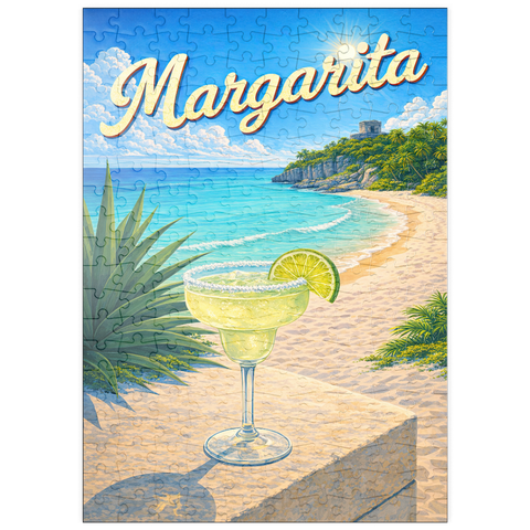 Darstellung des Puzzle Motivs Margarita – Strandcocktail bei Sonnenuntergang puzzleplate Margarita - Beach Cocktail at Sunset 200 Puzzle
