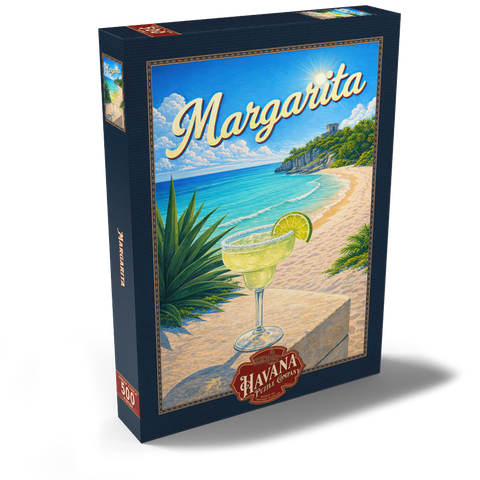 Darstellung des Puzzle Motivs Margarita – Strandcocktail bei Sonnenuntergang Margarita - Beach Cocktail at Sunset 500 Puzzle Schachtel Ansicht2