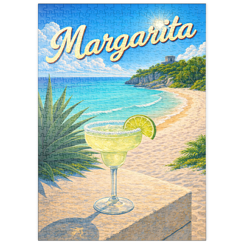 Darstellung des Puzzle Motivs Margarita – Strandcocktail bei Sonnenuntergang puzzleplate Margarita - Beach Cocktail at Sunset 500 Puzzle