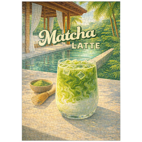 Darstellung des Puzzle Motivs Matcha Latte – Tropische Oase am Pool puzzleplate Matcha Latte -Tropical Oasis by the Pool 1000 Puzzle