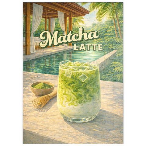 Darstellung des Puzzle Motivs Matcha Latte – Tropische Oase am Pool puzzleplate Matcha Latte -Tropical Oasis by the Pool 100 Puzzle