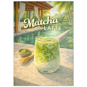 Darstellung des Puzzle Motivs Matcha Latte – Tropische Oase am Pool - Puzzleteile: 100
