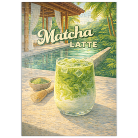 Darstellung des Puzzle Motivs Matcha Latte – Tropische Oase am Pool - Puzzleteile: 200