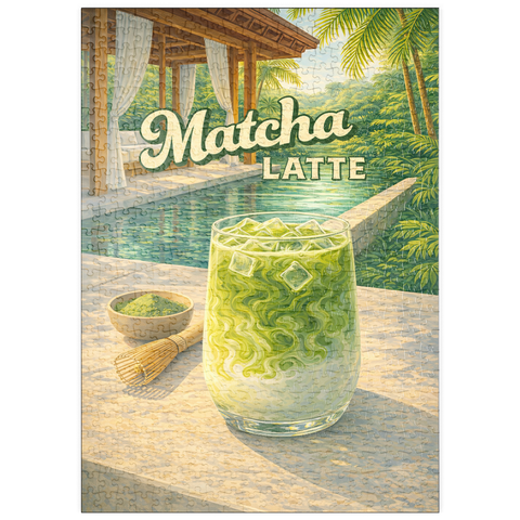 Darstellung des Puzzle Motivs Matcha Latte – Tropische Oase am Pool puzzleplate Matcha Latte -Tropical Oasis by the Pool 500 Puzzle
