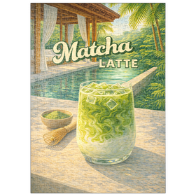 Darstellung des Puzzle Motivs Matcha Latte – Tropische Oase am Pool - Puzzleteile: 500