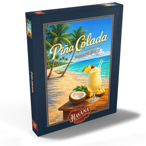 Darstellung des Puzzle Motivs Piña Colada – Puerto Rico Tropical Beach Piña Colada - Puerto Rico Tropical Beach 100 Puzzle Schachtel Ansicht2