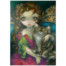 Darstellung des Puzzle Motivs Prinzessin mit einer Maine-Coon-Katze – Jasmine Becket-Griffith - Puzzleteile: 1000