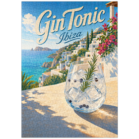 Darstellung des Puzzle Motivs Gin Tonic – Blick auf die Küste Ibizas - Puzzleteile: 1000