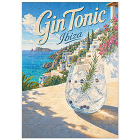 Darstellung des Puzzle Motivs Gin Tonic – Blick auf die Küste Ibizas - Puzzleteile: 100