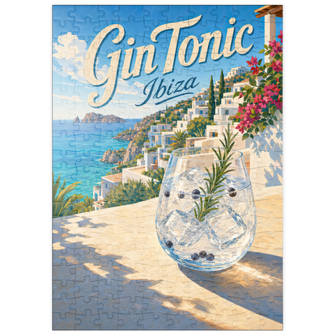 Darstellung des Puzzle Motivs Gin Tonic – Blick auf die Küste Ibizas puzzleplate Gin Tonic - Ibiza Coastal View 200 Puzzle