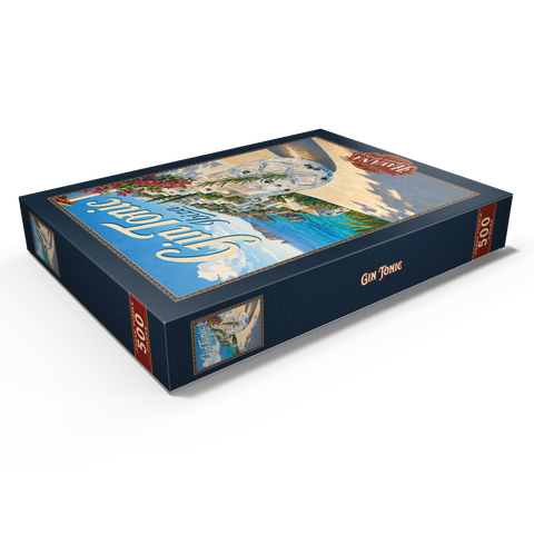 Darstellung des Puzzle Motivs Gin Tonic – Blick auf die Küste Ibizas Gin Tonic - Ibiza Coastal View 500 Puzzle Schachtel Ansicht1