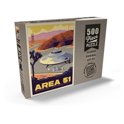 Darstellung des Puzzle Motivs Forschungsanlage für Außerirdische in Area 51 Area 51 Alien Research Facility 500 Puzzle Schachtel Ansicht2