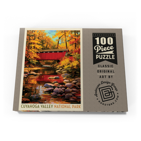Darstellung des Puzzle Motivs Cuyahoga Valley Nationalpark: Überdachte Brücke Cuyahoga Valley National Park: Covered Bridge 100 Puzzle Schachtel Ansicht3