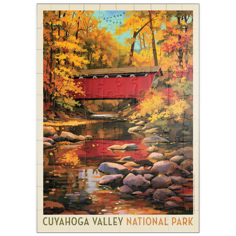 Darstellung des Puzzle Motivs Cuyahoga Valley Nationalpark: Überdachte Brücke puzzleplate Cuyahoga Valley National Park: Covered Bridge 100 Puzzle