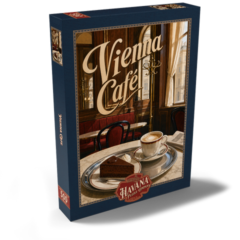 Darstellung des Puzzle Motivs Wiener Café – Klassische Kaffeehaus-Eleganz Vienna Cafe Classic Coffeehouse Elegance 500 Puzzle Schachtel Ansicht2