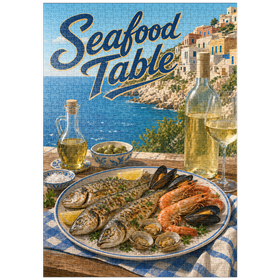Darstellung des Puzzle Motivs Meeresfrüchte-Tafel an der Amalfiküste - Puzzleteile: 1000