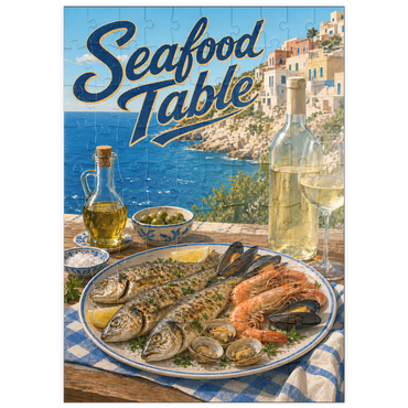 Darstellung des Puzzle Motivs puzzleplate Amalfi Coast Seafood Table by the Sea 100 Puzzle