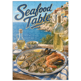 Darstellung des Puzzle Motivs Meeresfrüchte-Tafel an der Amalfiküste - Puzzleteile: 200