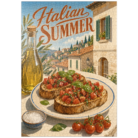 Darstellung des Puzzle Motivs Italienischer Sommer – Toskana, Italien: Bruschetta im sonnendurchfluteten Dorf puzzleplate Italian Summer - Tuscany Italy Bruschetta Sunlit Village 1000 Puzzle