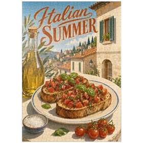 Darstellung des Puzzle Motivs Italienischer Sommer – Toskana, Italien: Bruschetta im sonnendurchfluteten Dorf - Puzzleteile: 1000