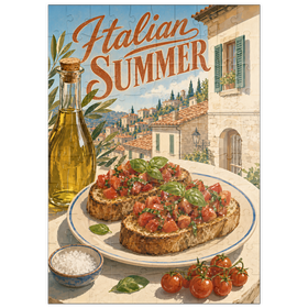 Darstellung des Puzzle Motivs Italienischer Sommer – Toskana, Italien: Bruschetta im sonnendurchfluteten Dorf - Puzzleteile: 100