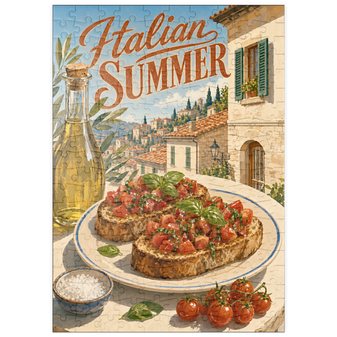 Darstellung des Puzzle Motivs Italienischer Sommer – Toskana, Italien: Bruschetta im sonnendurchfluteten Dorf puzzleplate Italian Summer - Tuscany Italy Bruschetta Sunlit Village 200 Puzzle