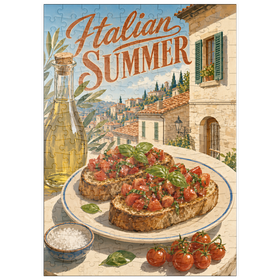Darstellung des Puzzle Motivs Italienischer Sommer – Toskana, Italien: Bruschetta im sonnendurchfluteten Dorf - Puzzleteile: 200