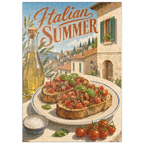 Darstellung des Puzzle Motivs Italienischer Sommer – Toskana, Italien: Bruschetta im sonnendurchfluteten Dorf puzzleplate Italian Summer - Tuscany Italy Bruschetta Sunlit Village 500 Puzzle