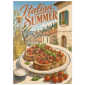 Darstellung des Puzzle Motivs Italienischer Sommer – Toskana, Italien: Bruschetta im sonnendurchfluteten Dorf - Puzzleteile: 500
