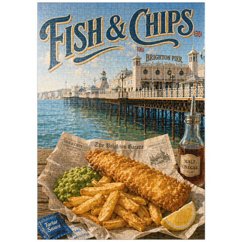 Darstellung des Puzzle Motivs Brighton Pier: Fish and Chips am Meer puzzleplate Brighton Pier Fish and Chips Seaside 1000 Puzzle