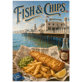 Darstellung des Puzzle Motivs Brighton Pier: Fish and Chips am Meer - Puzzleteile: 1000
