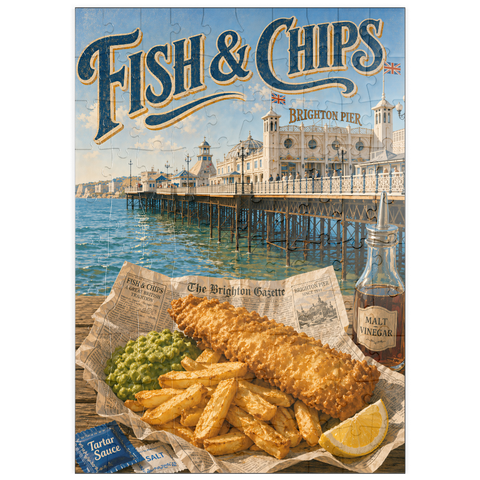 Darstellung des Puzzle Motivs Brighton Pier: Fish and Chips am Meer puzzleplate Brighton Pier Fish and Chips Seaside 100 Puzzle