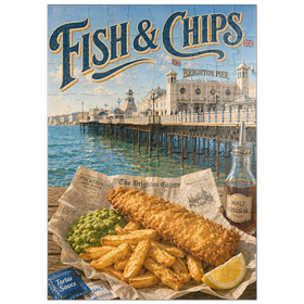 Darstellung des Puzzle Motivs Brighton Pier: Fish and Chips am Meer - Puzzleteile: 100