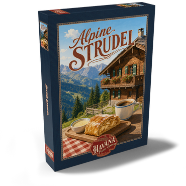 Darstellung des Puzzle Motivs Alpine Strudel - Mountain Chalet Dessert 1000 Puzzle Schachtel Ansicht2