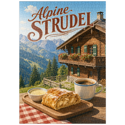 Darstellung des Puzzle Motivs Alpine Strudel - Berghütten-Dessert puzzleplate Alpine Strudel - Mountain Chalet Dessert 1000 Puzzle