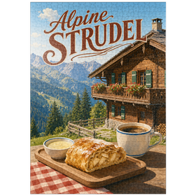 Darstellung des Puzzle Motivs Alpine Strudel - Berghütten-Dessert - Puzzleteile: 1000