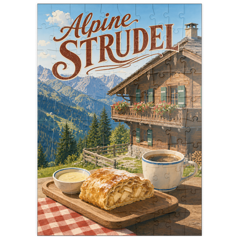 Darstellung des Puzzle Motivs Alpine Strudel - Berghütten-Dessert puzzleplate Alpine Strudel - Mountain Chalet Dessert 100 Puzzle