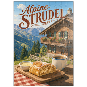 Darstellung des Puzzle Motivs Alpine Strudel - Berghütten-Dessert - Puzzleteile: 100