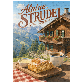 Darstellung des Puzzle Motivs Alpine Strudel - Berghütten-Dessert - Puzzleteile: 200