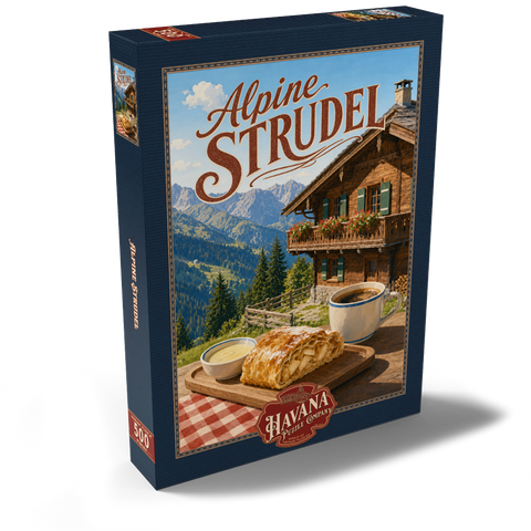 Darstellung des Puzzle Motivs Alpine Strudel - Berghütten-Dessert Alpine Strudel - Mountain Chalet Dessert 500 Puzzle Schachtel Ansicht2